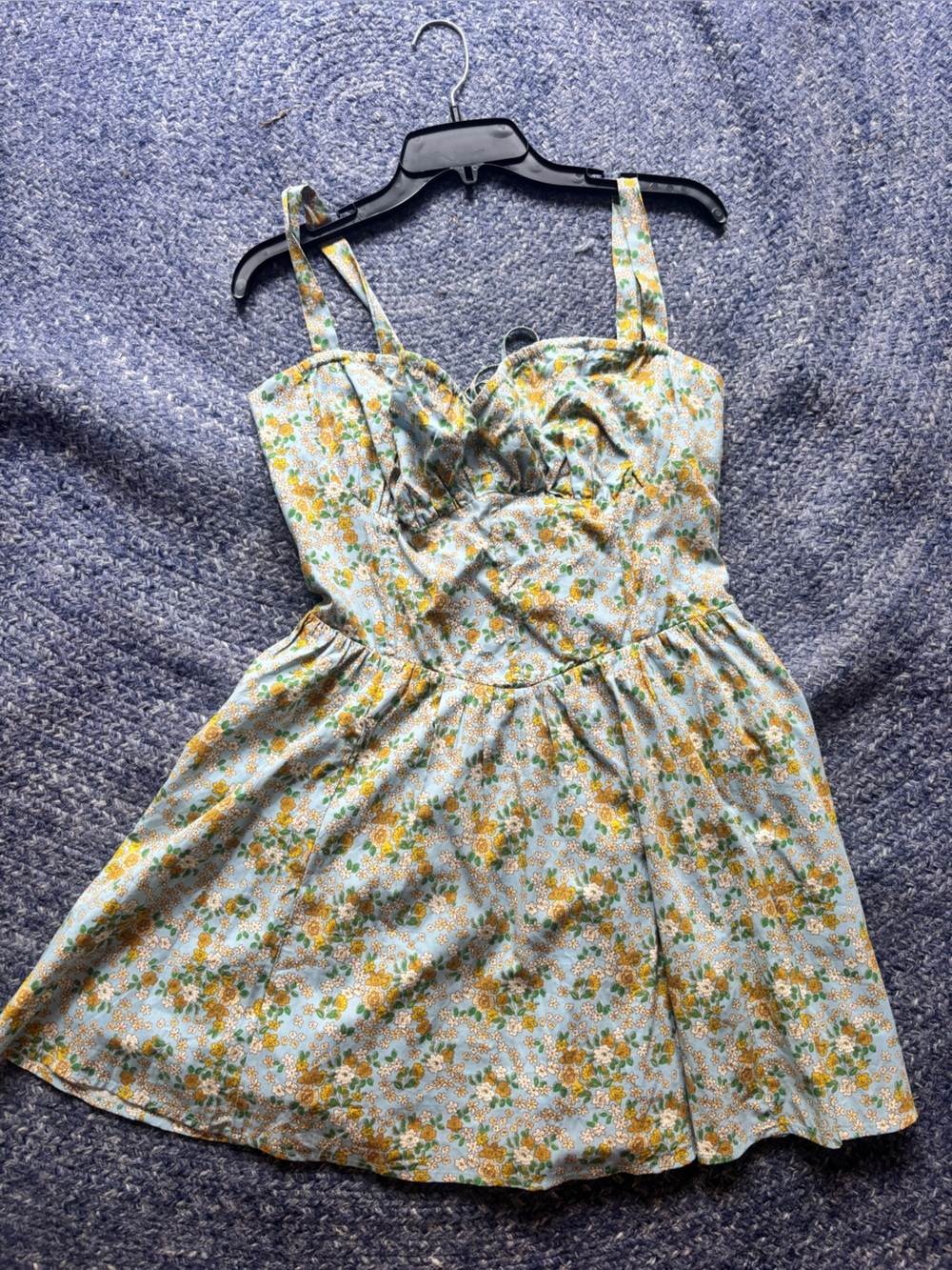 Floral Print Womens’ Sundress - Light blue with Yellow, Orange & Green